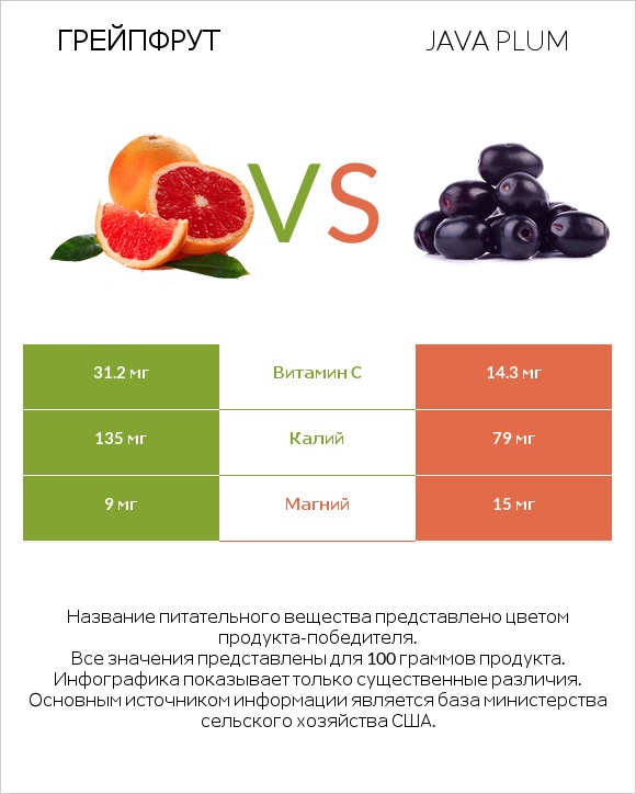 Грейпфрут vs Java plum infographic
