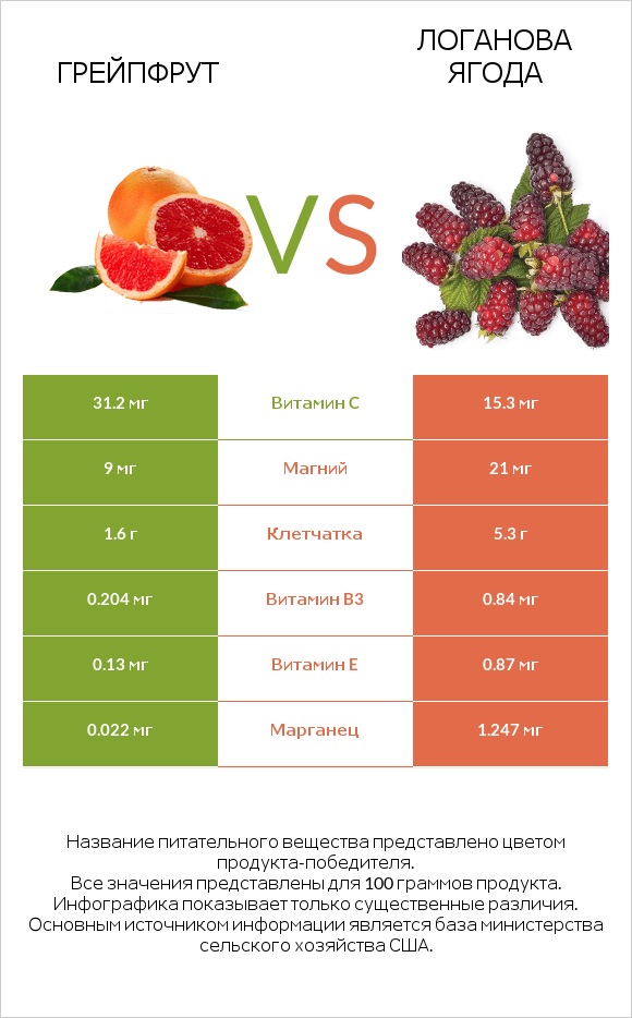 Грейпфрут vs Логанова ягода infographic