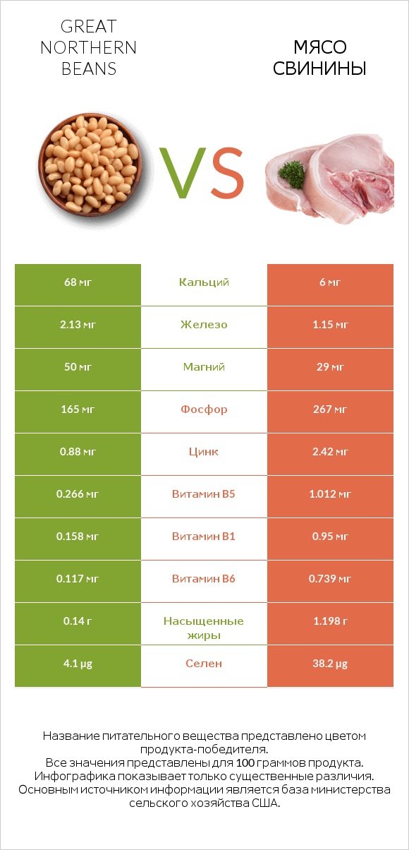 Great northern beans vs Мясо свинины infographic