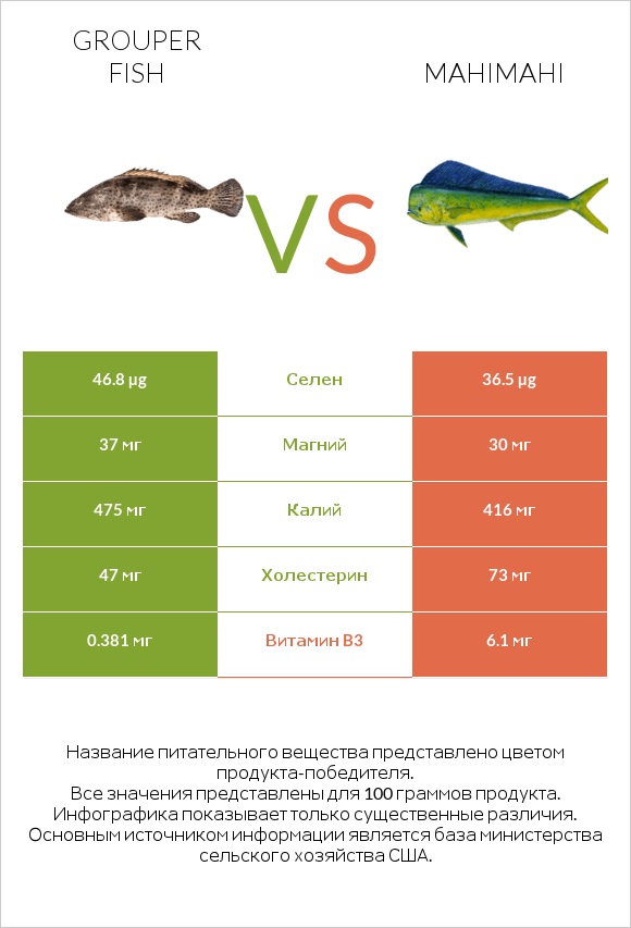 Grouper fish vs Mahimahi infographic