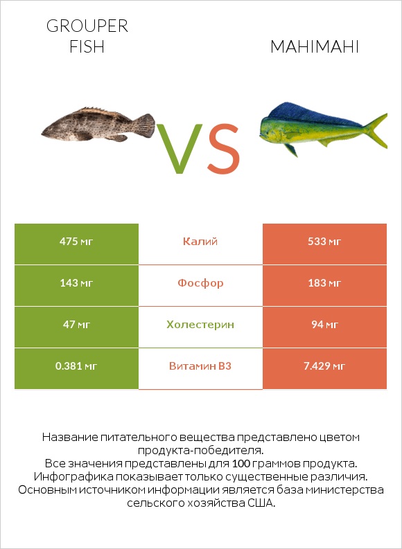 Grouper fish vs Mahimahi infographic
