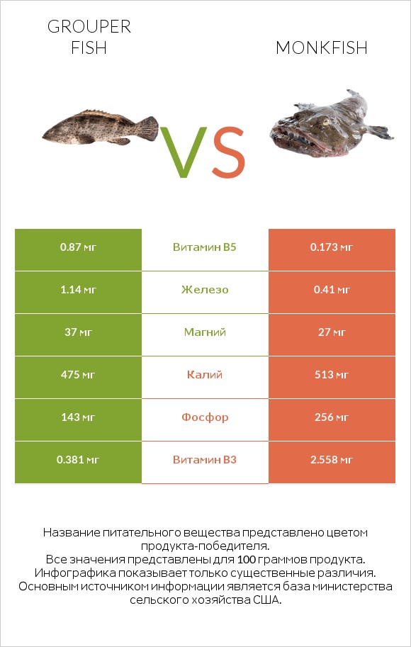 Grouper fish vs Monkfish infographic