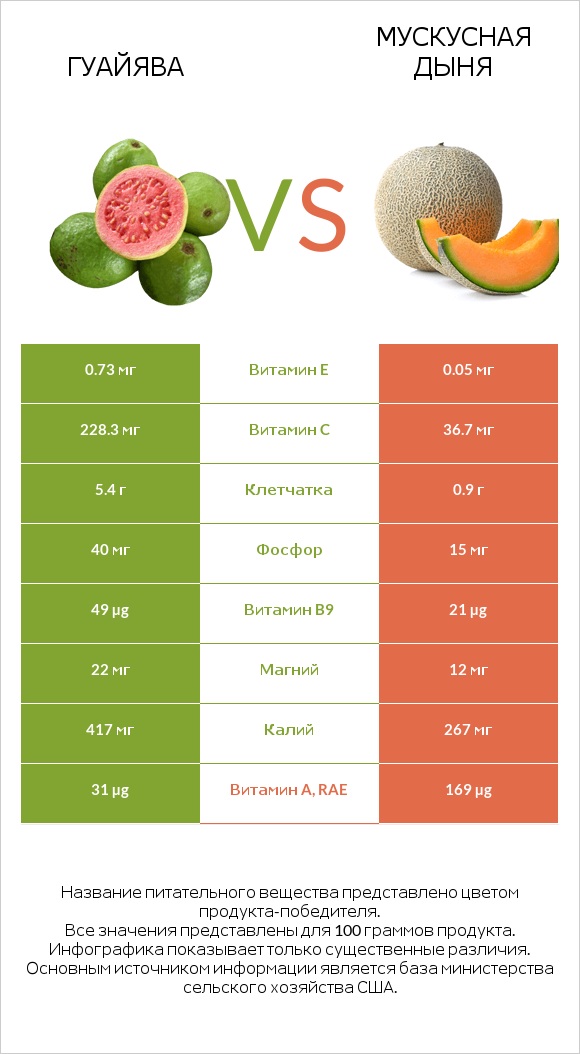 Гуайява vs Мускусная дыня infographic