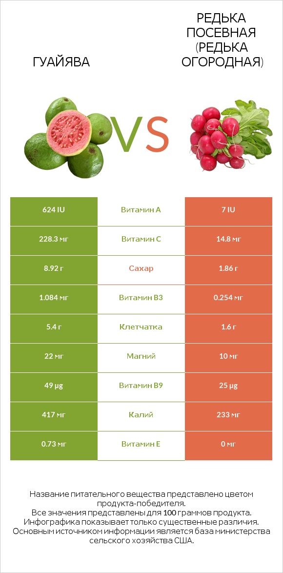 Гуайява vs Редька посевная (Редька огородная) infographic