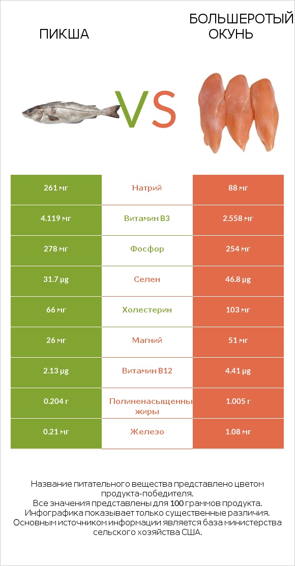 Пикша vs Большеротый окунь infographic