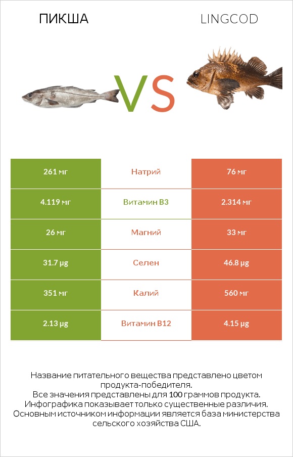 Пикша vs Lingcod infographic