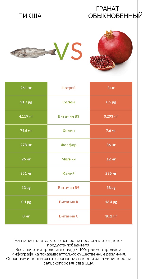Пикша vs Гранат обыкновенный infographic