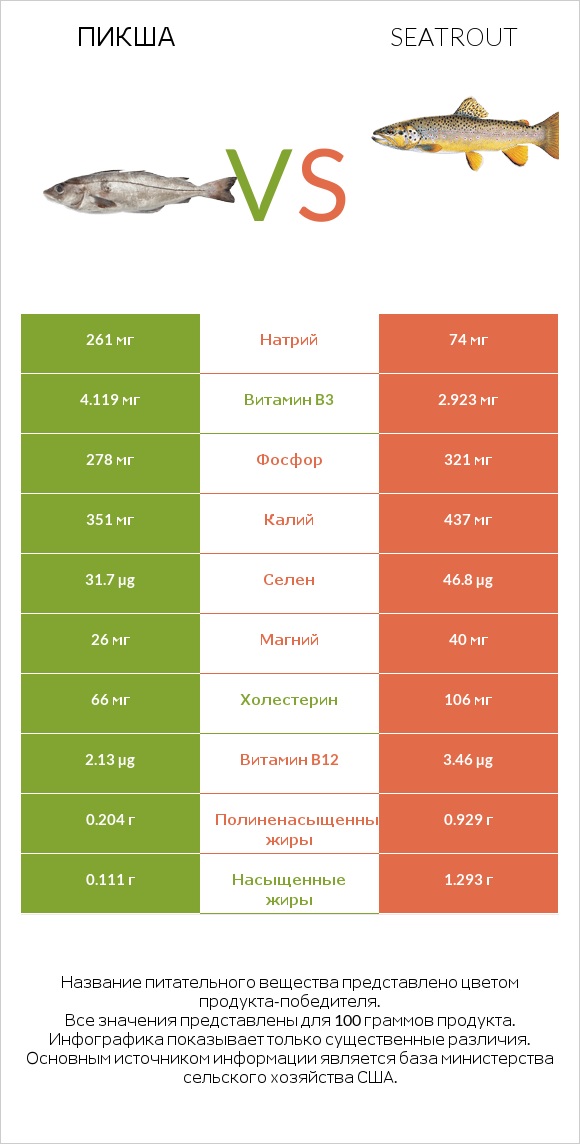 Пикша vs Seatrout infographic