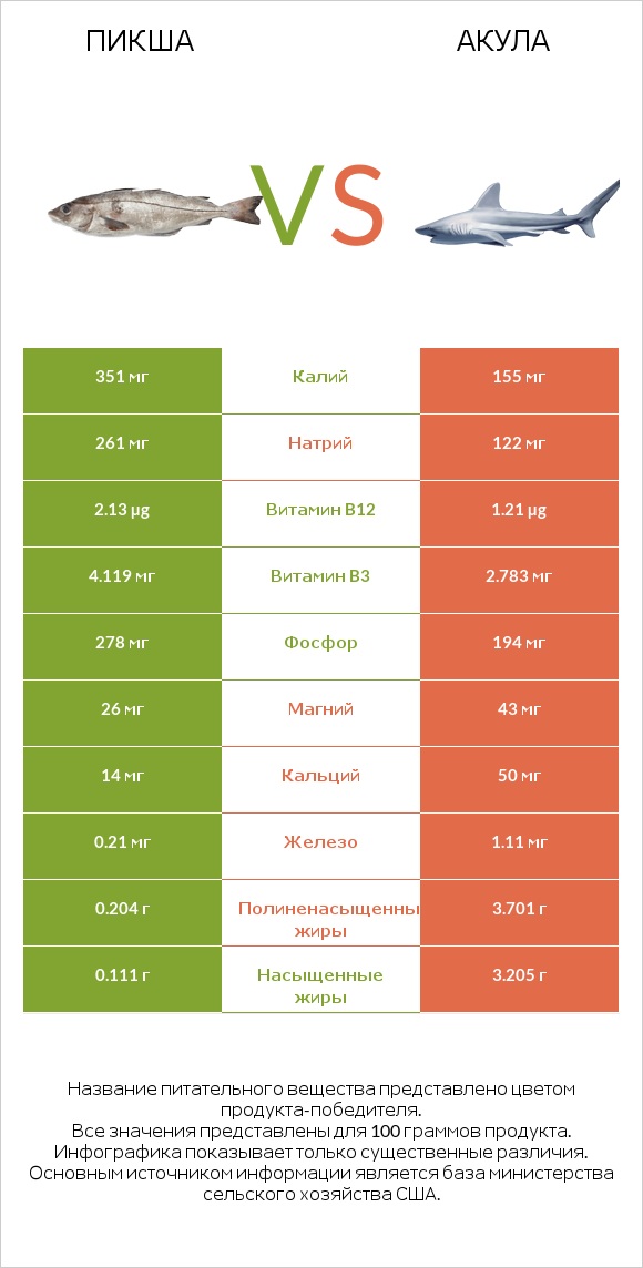 Пикша vs Акула infographic