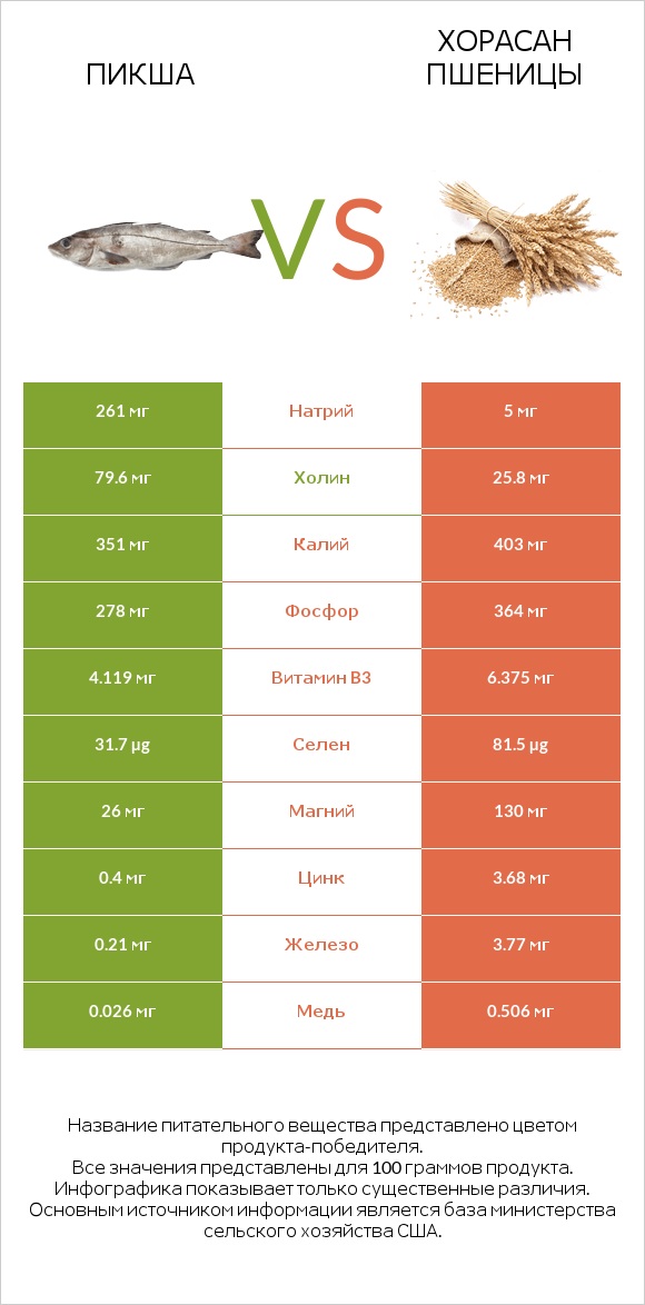 Пикша vs Хорасан пшеницы infographic