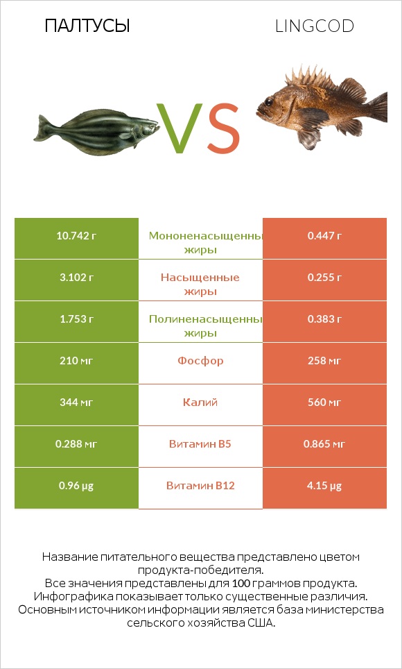 Палтусы vs Lingcod infographic