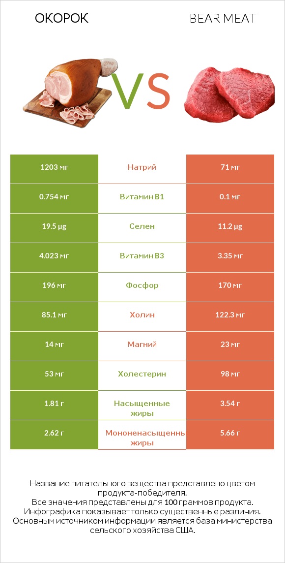 Окорок vs Bear meat infographic