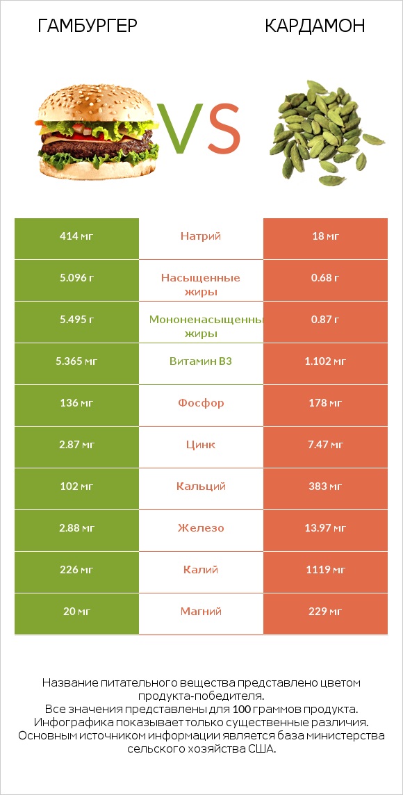 Гамбургер vs Кардамон infographic