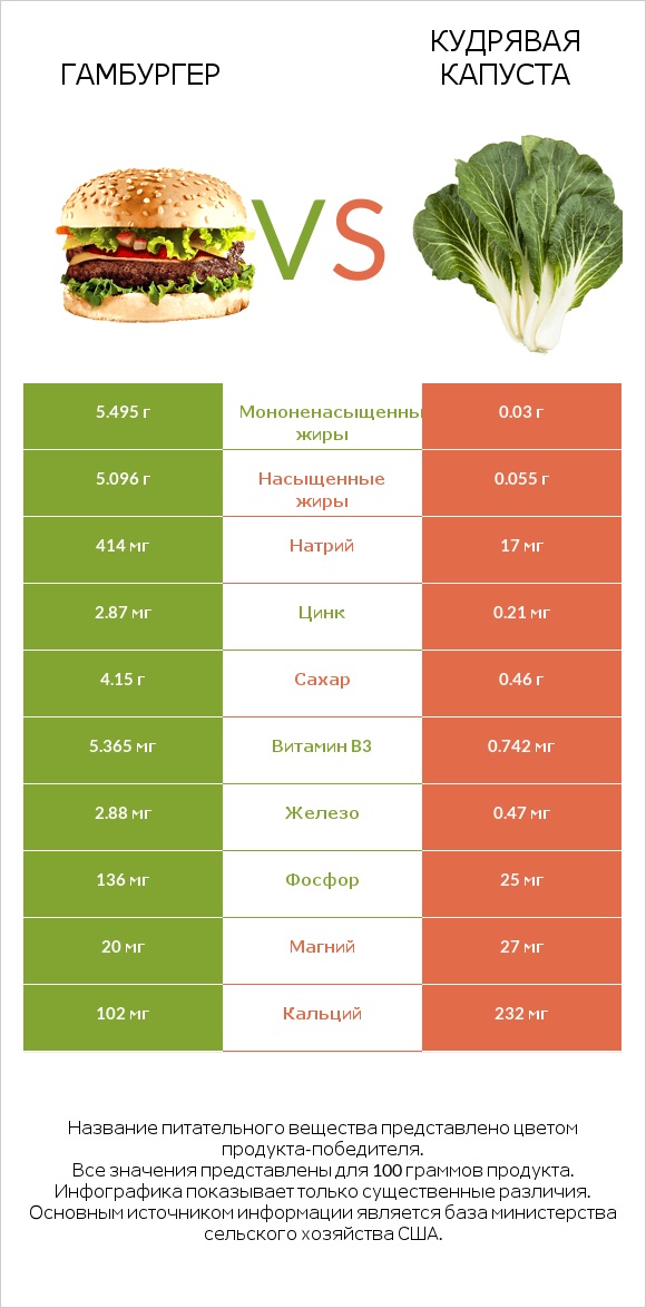 Гамбургер vs Кудрявая капуста infographic