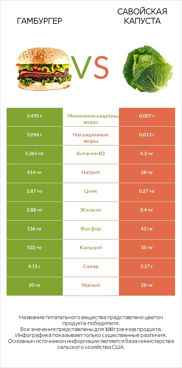 Гамбургер vs Савойская капуста infographic