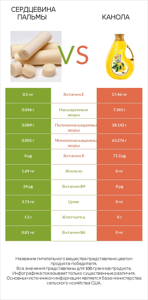 Сердцевина пальмы vs Канола infographic