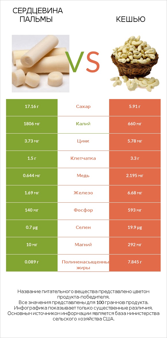 Сердцевина пальмы vs Кешью infographic