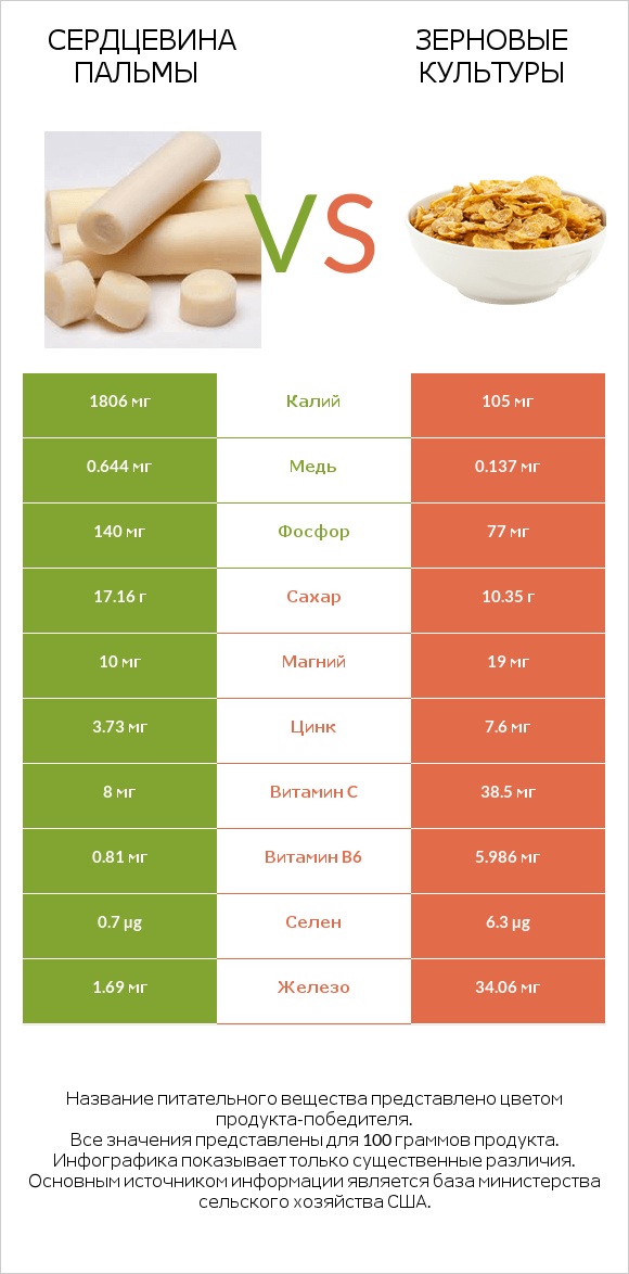 Сердцевина пальмы vs Зерновые культуры infographic