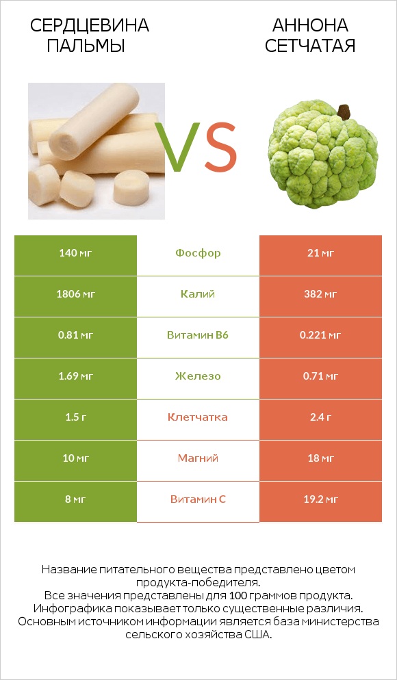 Сердцевина пальмы vs Аннона сетчатая infographic