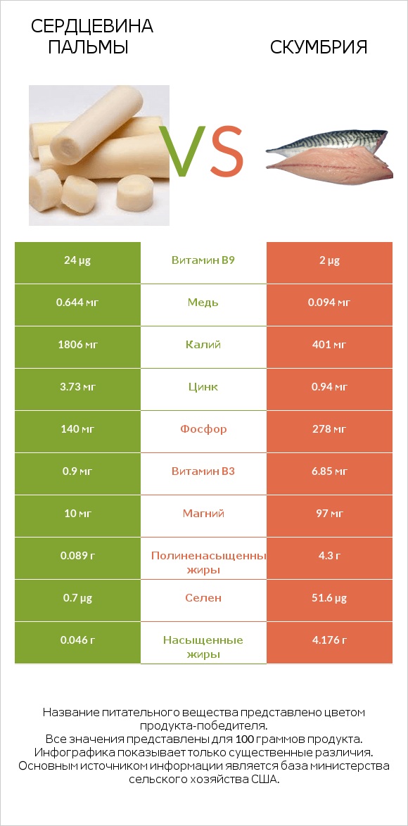 Сердцевина пальмы vs Скумбрия infographic