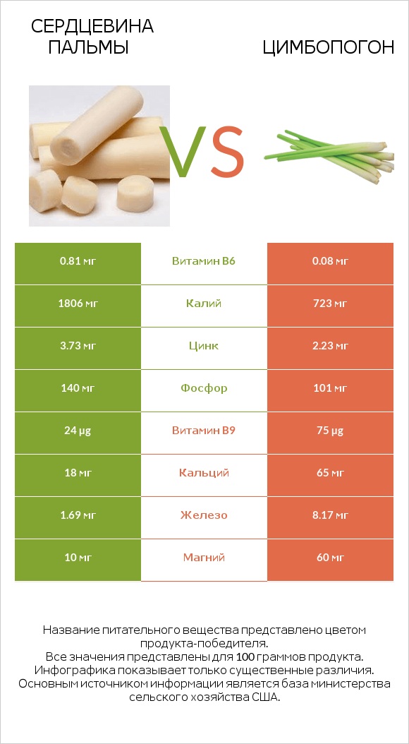 Сердцевина пальмы vs Цимбопогон infographic