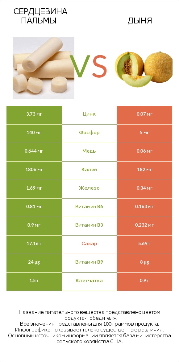 Сердцевина пальмы vs Дыня infographic