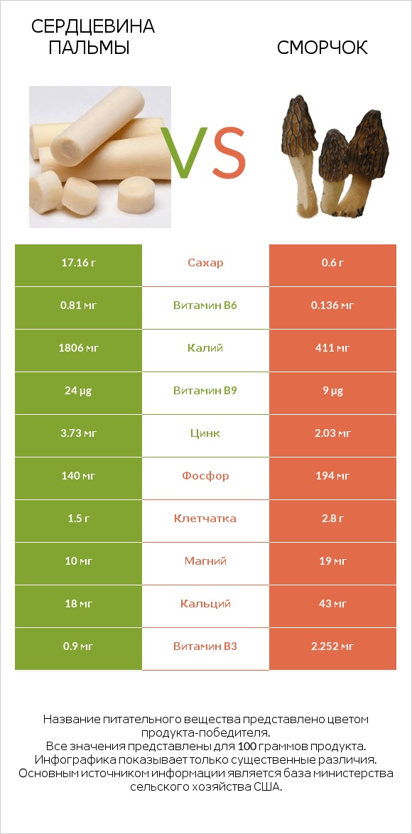 Сердцевина пальмы vs Сморчок infographic