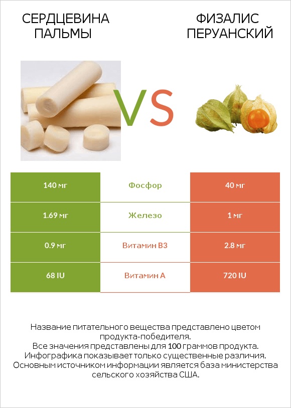 Сердцевина пальмы vs Физалис перуанский infographic