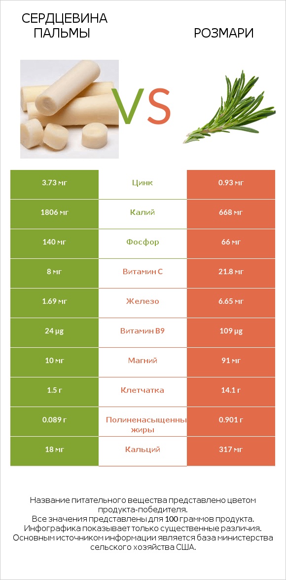 Сердцевина пальмы vs Розмари infographic