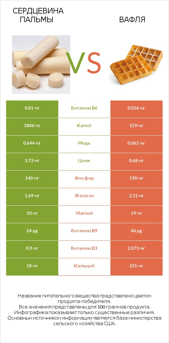 Сердцевина пальмы vs Вафля infographic