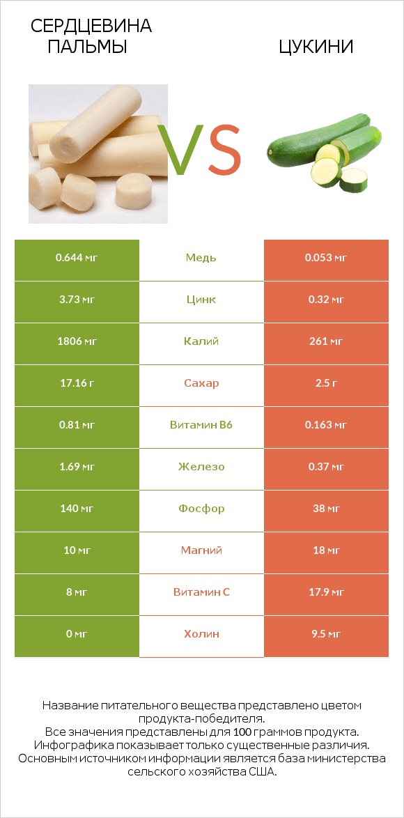 Сердцевина пальмы vs Цукини infographic