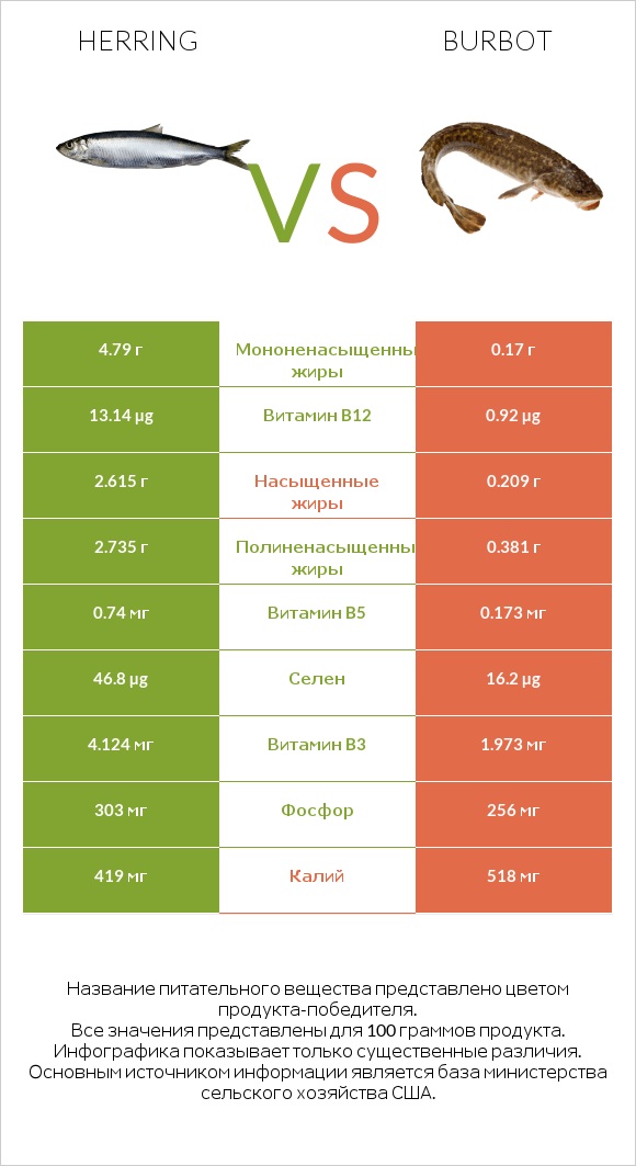 Herring vs Burbot infographic