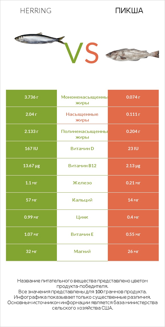 Herring vs Пикша infographic