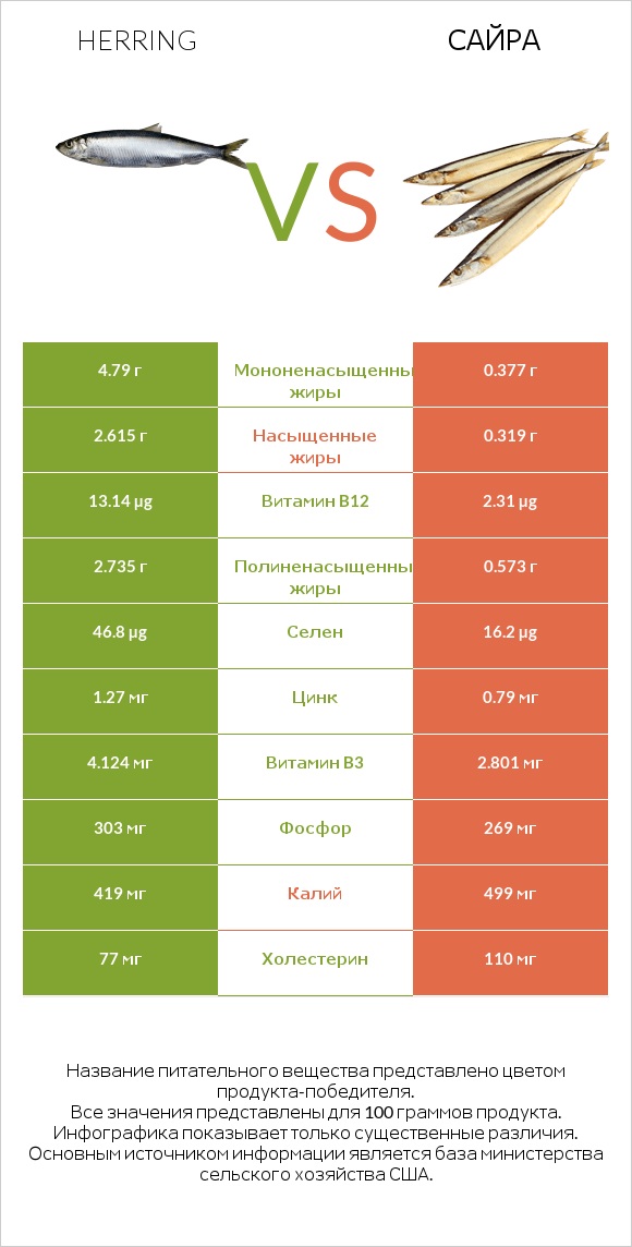 Herring vs Сайра infographic