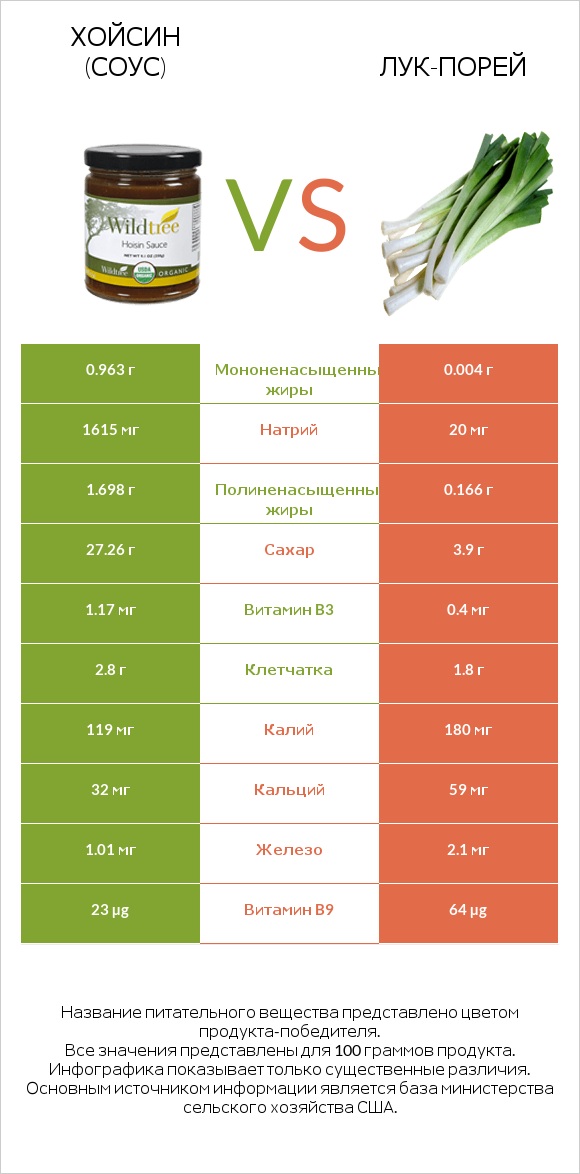 Хойсин (соус) vs Лук-порей infographic