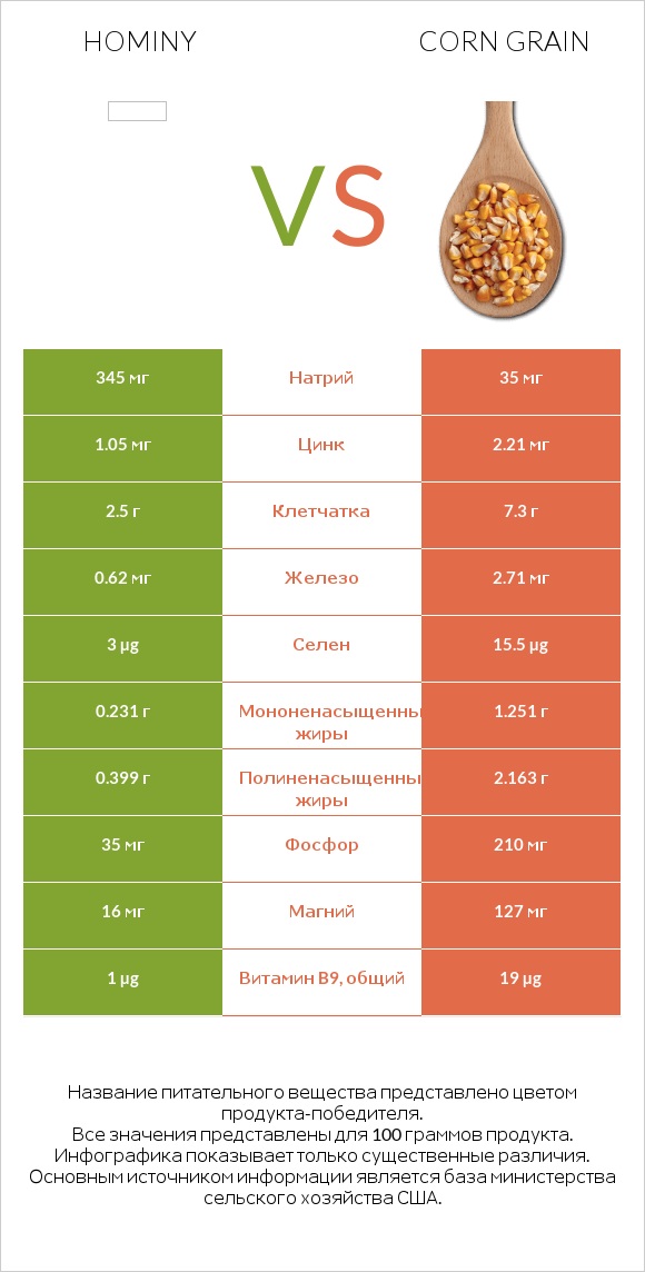 Hominy vs Corn grain infographic