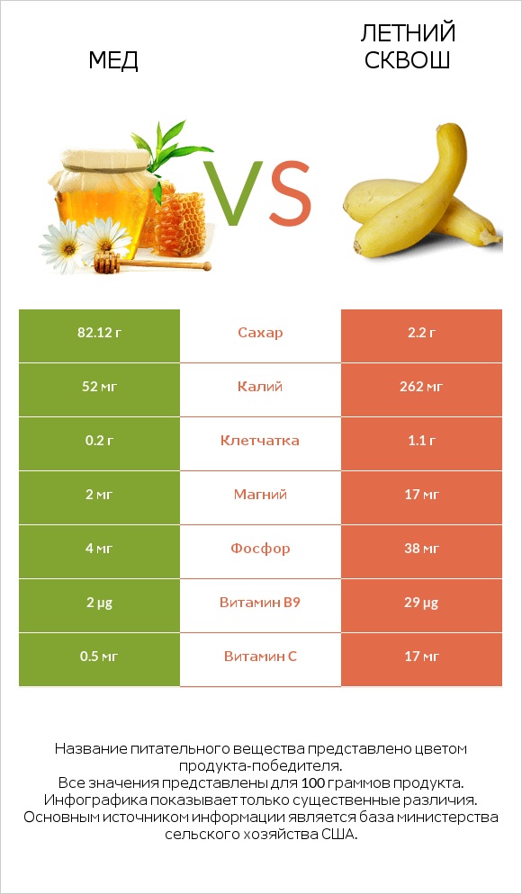 Мед vs Летний сквош infographic