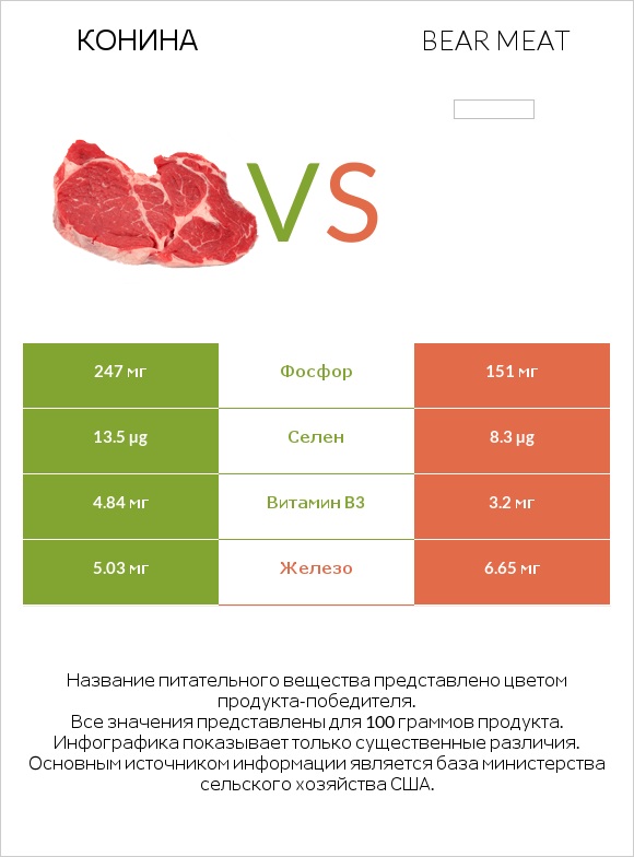 Конина vs Bear meat infographic