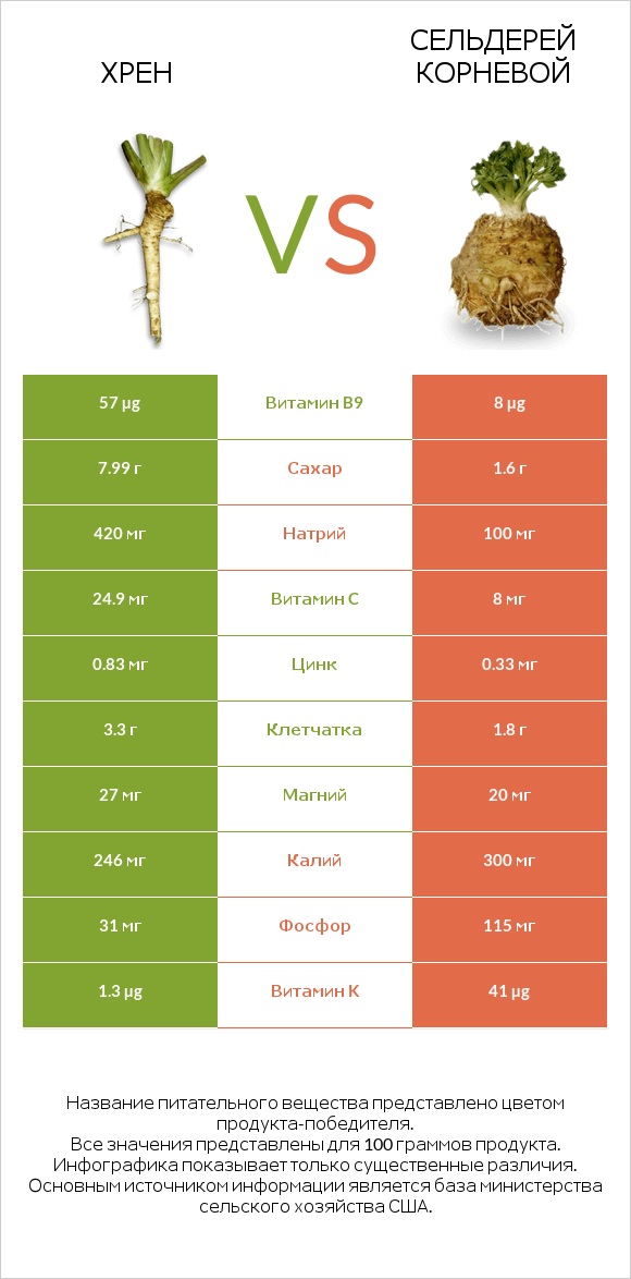 Хрен vs Сельдерей корневой infographic