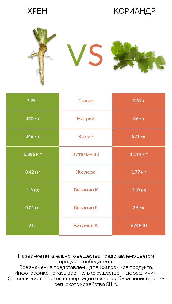 Хрен vs Кориандр infographic