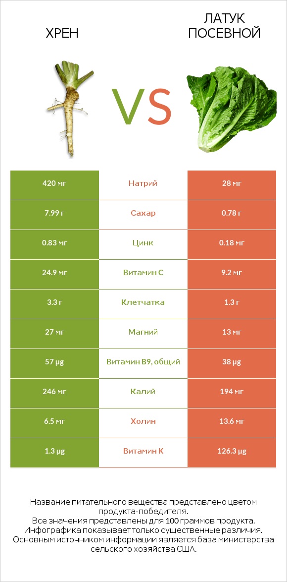 Хрен vs Латук посевной infographic