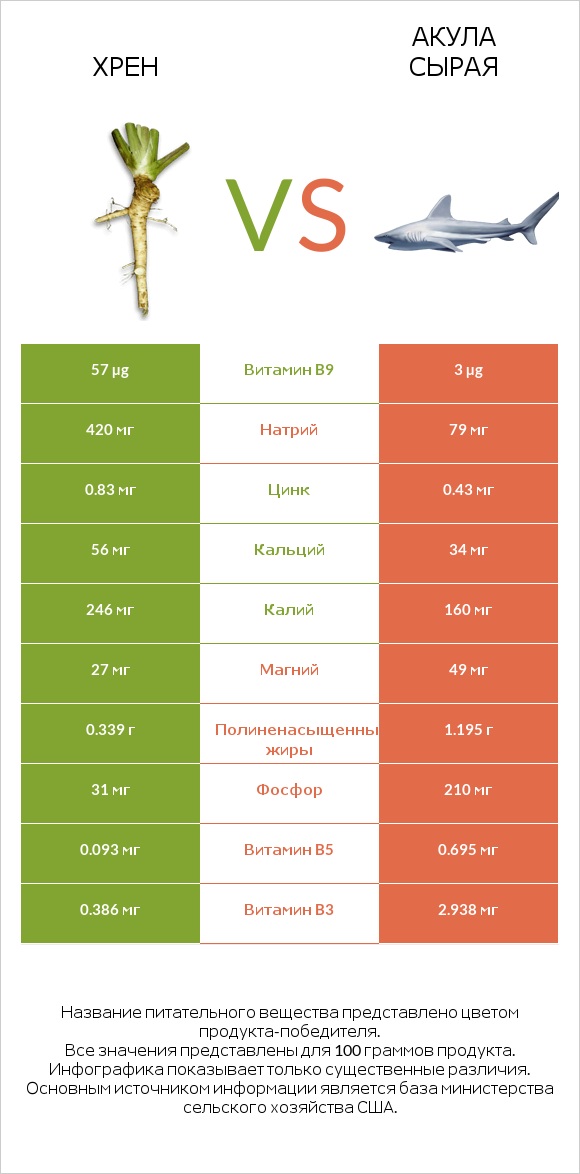 Хрен vs Акула сырая infographic