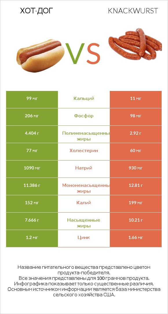 Хот-дог vs Knackwurst infographic