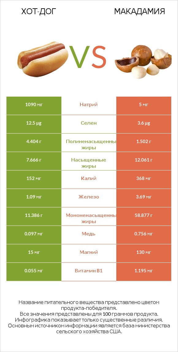 Хот-дог vs Макадамия infographic