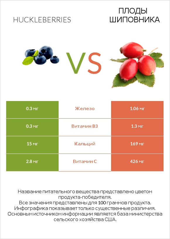 Huckleberries vs Плоды шиповника infographic