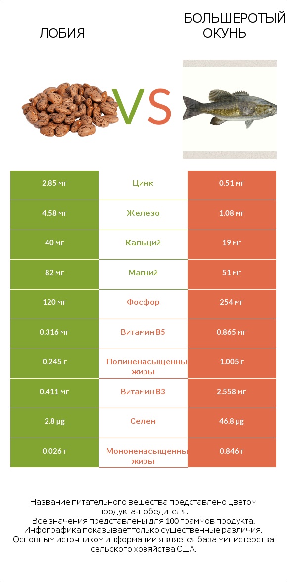 Лобия vs Большеротый окунь infographic