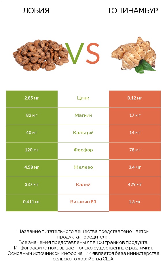 Лобия vs Топинамбур infographic