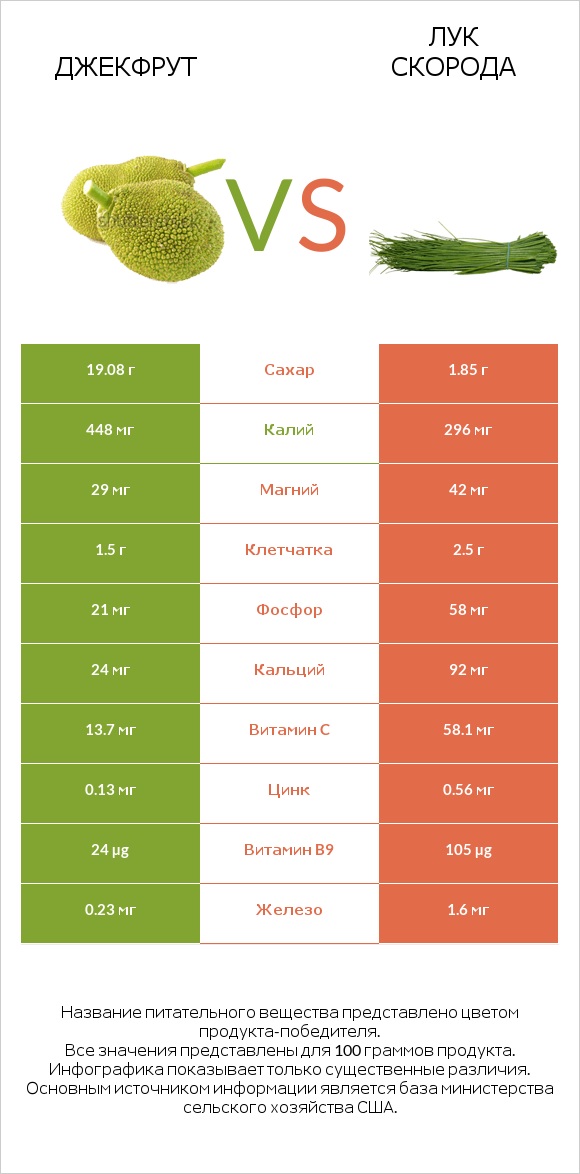 Джекфрут vs Лук скорода infographic