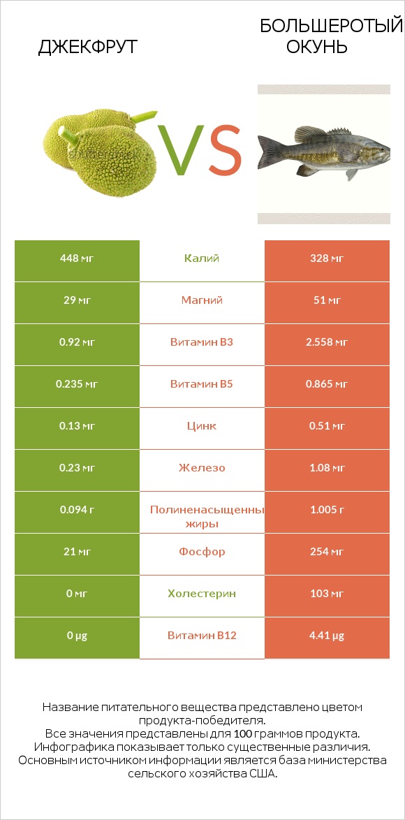 Джекфрут vs Большеротый окунь infographic