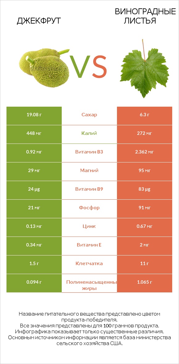 Джекфрут vs Виноградные листья infographic